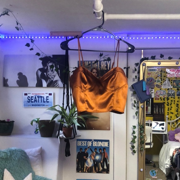 Forever 21 size medium burnt orange satin tank top crop top - Picture 1 of 4